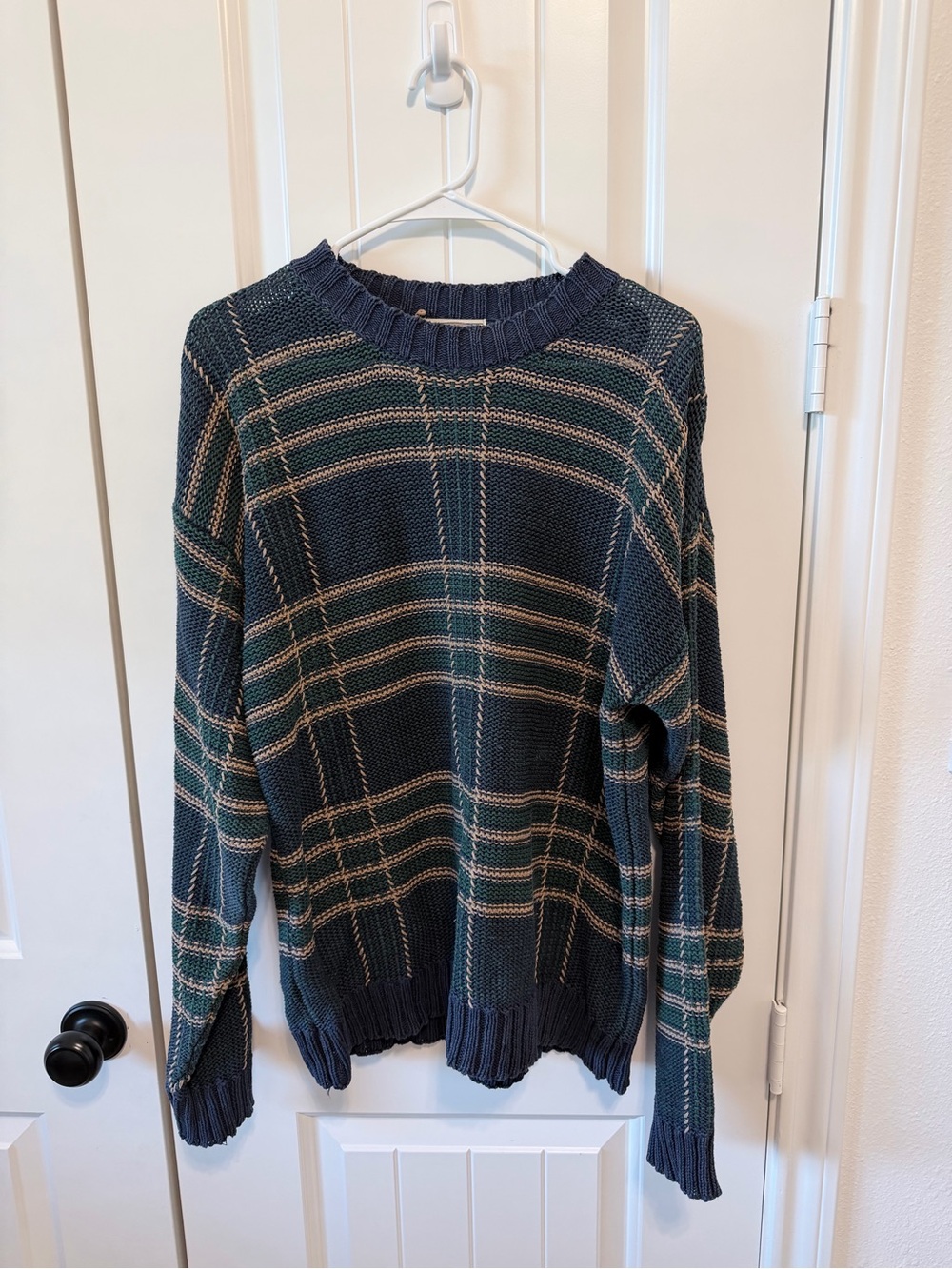 Vintage Plaid Knit Crewneck Sweater Men’s Large 90s Grunge